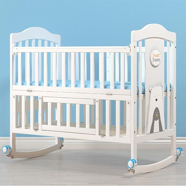 European Design Modern Baby Cribs White Wooden Baby Cot /Adjustable Height Bed