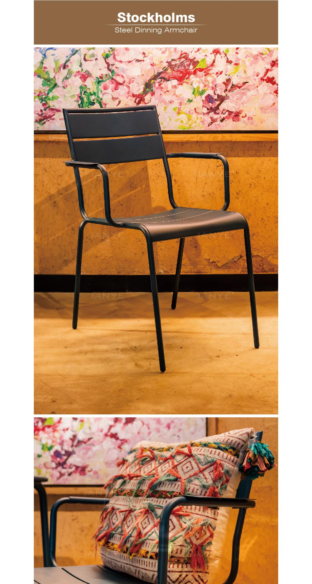 Restaurant Furniture Durable Steel Stackable Relax Dining Chair Comfortable Banquet Armchair