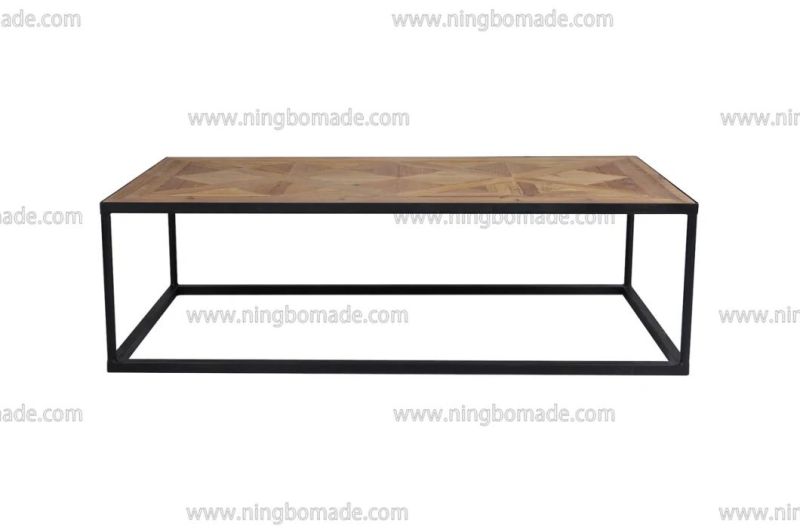 Nordic Country Farm House Design Furniture Nature Reclaimed Fir Wood and Black Iron Fixed Coffee Table