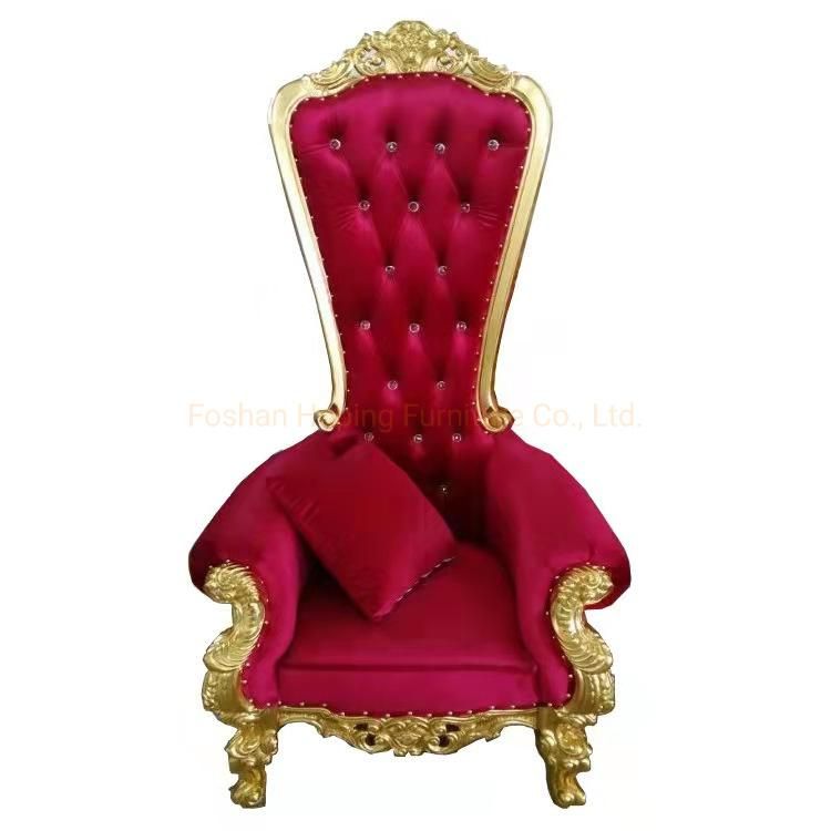 Hotel European Luxury Royal Gold Wooden King Throne Wedding Background Sofa Furniture Competitive Party Diamond Two Seater High Back Leisure Chair