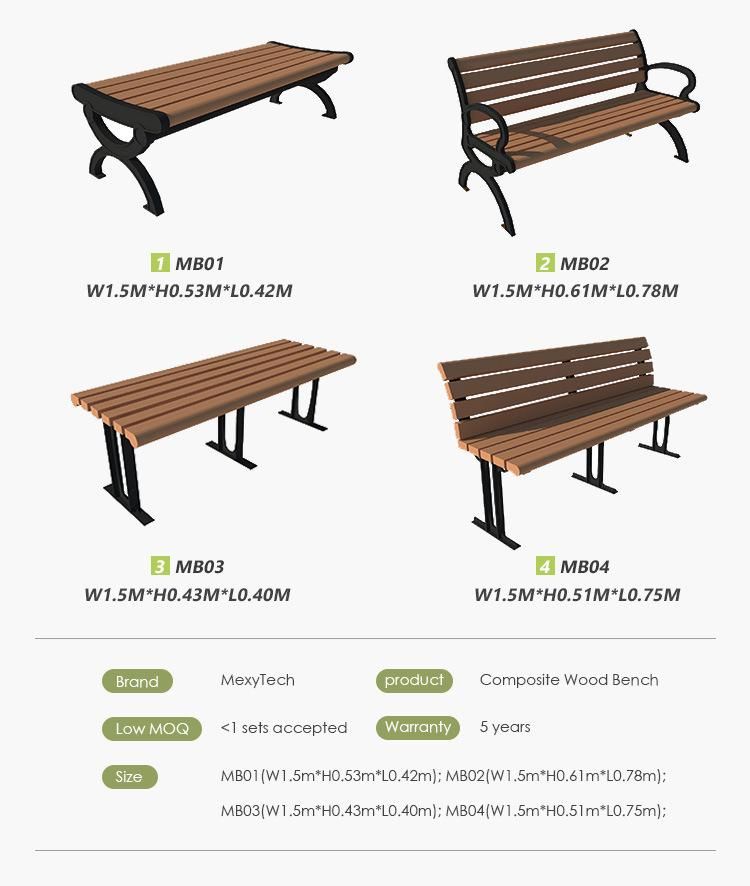 Anti-UV Non-Cracking Weathering Resistant Outdoor Street Bench for Park or Garden