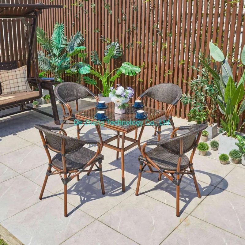 Metal European Design Modern Stainless Steel Dining Garden Outdoor Furniture Aluminum Sintered Stone Table Set