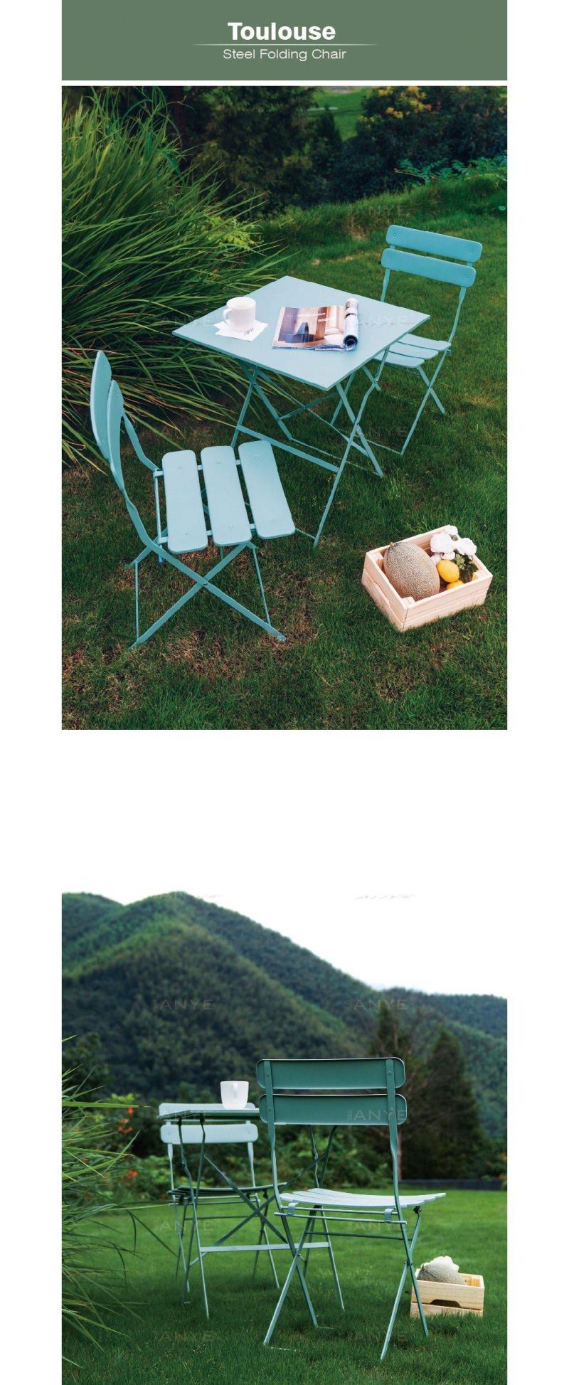 Modern Furniture Green Courtyard Furnitures Easy Carry Foldable Garden Dining Furniture Chair