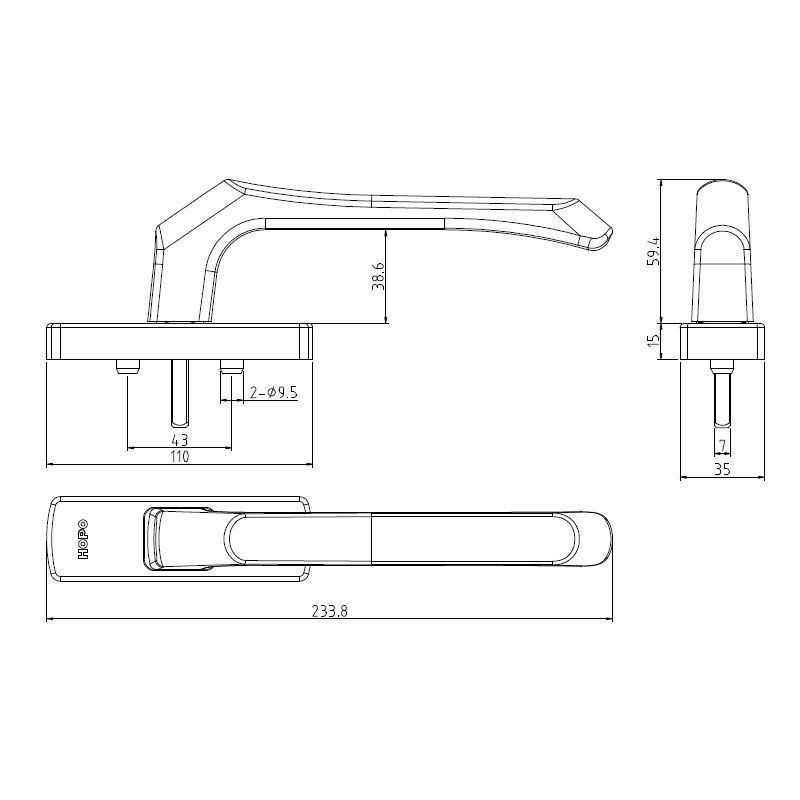 Hopo Aluminum Alloy Material Square Spindle Handle for Sliding Door