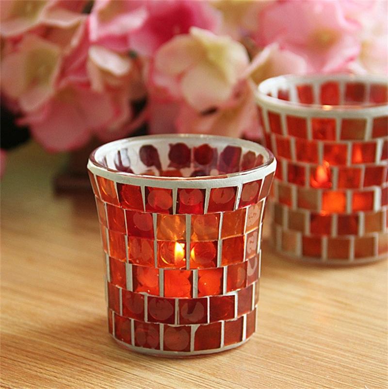 European Red Mosaic Candle Holder Candle Cup Romantic Candlelight Dinner Decoration