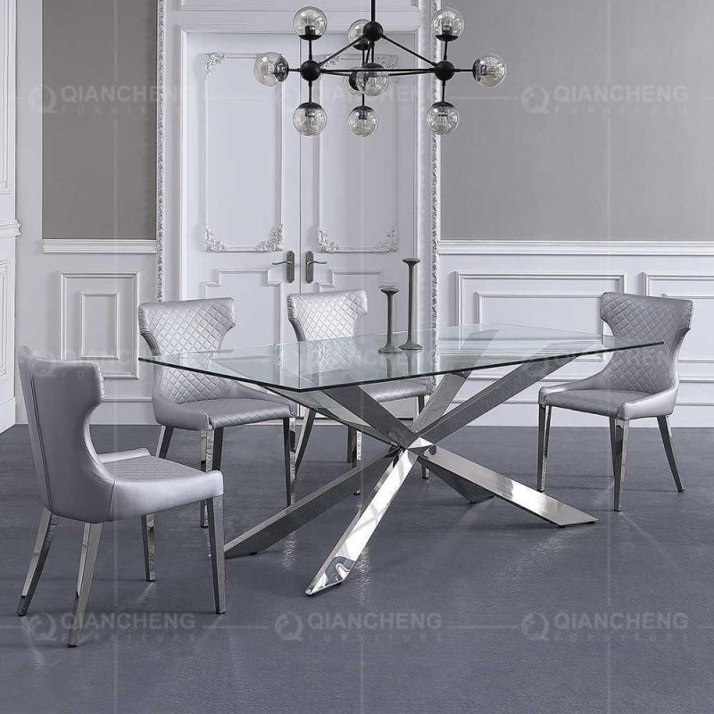 European Glass Top Black Legs Hotel Indoor Dining Table Chairs