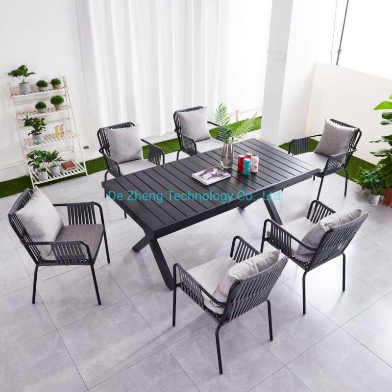 Affordable Outdoor Restaurant Furniture Extendable Table Plastic Wood Dining Table Set