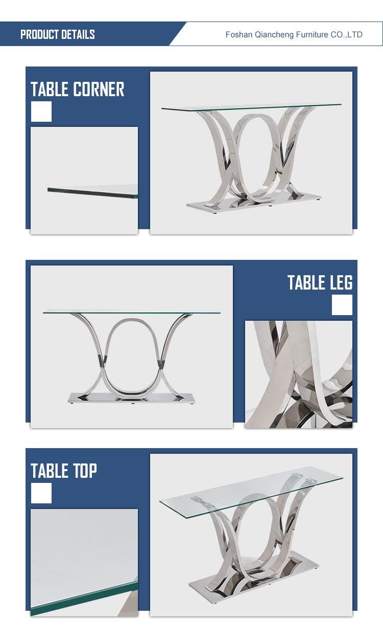 Elegant European Design Style Stainless Steel Glass/Marble Console Table