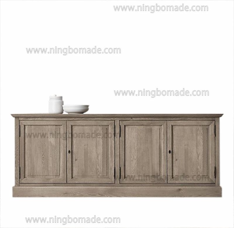 European Antique and Vintage Kitchen Furniture Aged Oak Collection Solid Wood with 4 Doors Sideboard