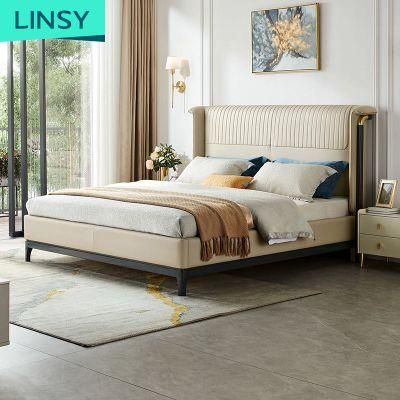 Linsy Modern White Queen Wooden Double King Size Leather Bed Lh008A1