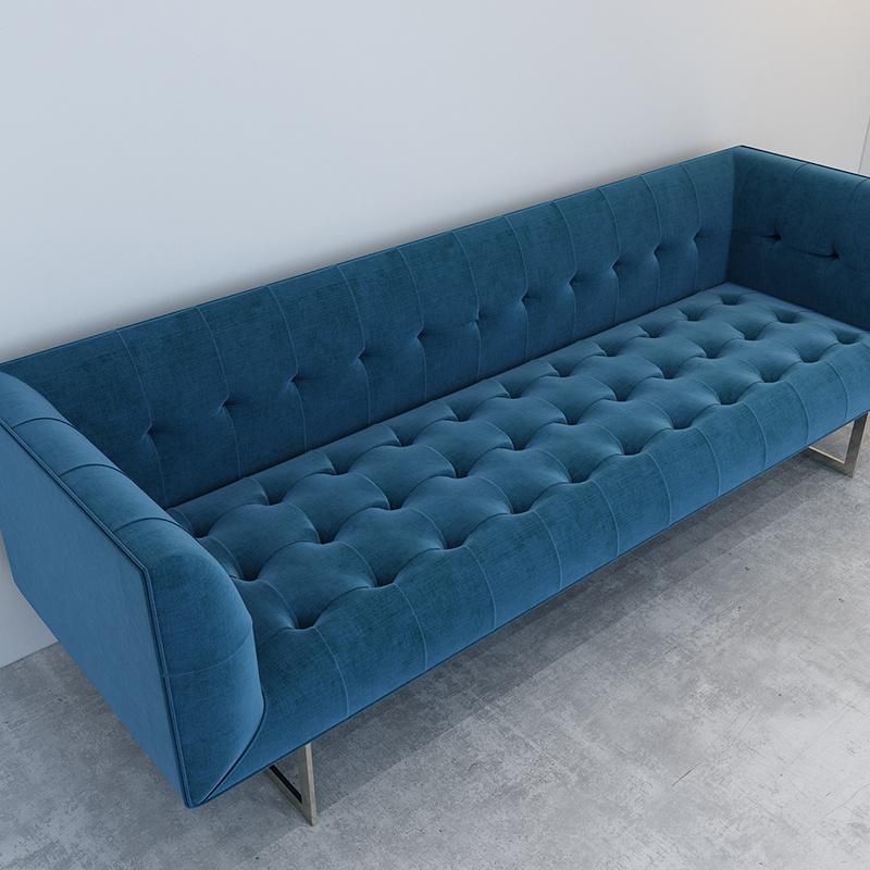 Stylish Edward 3 Seat Blue Velvet Sofa for Living Room