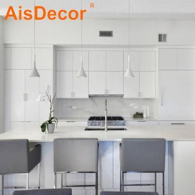 Modern White Lacquer Finish Plywood Waferfall Design Kitchen Cabinet
