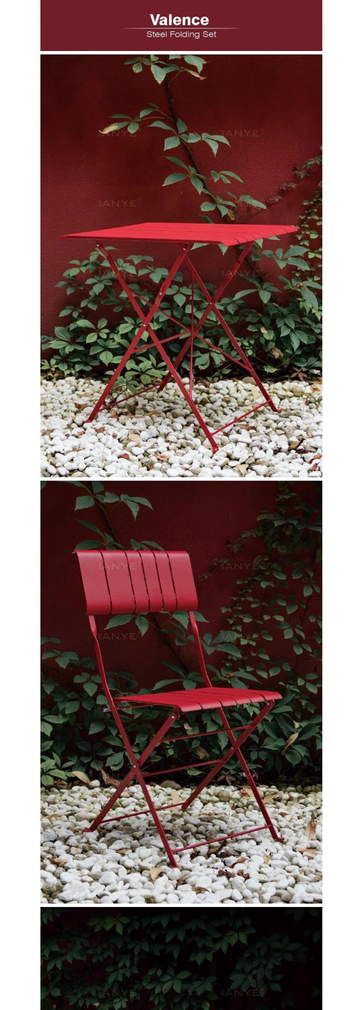 Garden Furniture Solid Metal Slats Design Folding Backyard Set Dining Table Coffee Chair