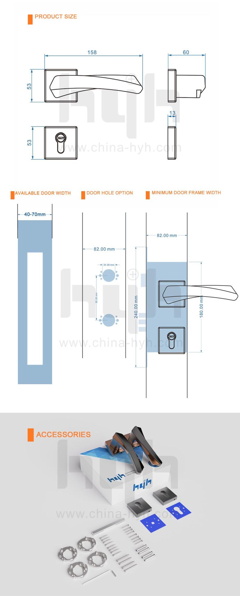 Hyh Hot Selling Zinc Alloy European New Special Popular Modern Style Lever Door Handle for Room Wooden Door