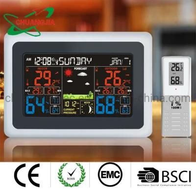Radio Controlled Wall Desk Clock with Indoor Outdoor Temperature and Humidity