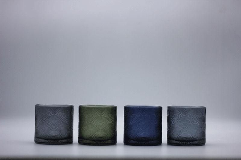 Glass Candle Holder with Various Color and Different Embossed Pattern