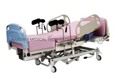 Manual Adjusted Four Wheels Birthing Medical Obstetric Birthing Delivery Bed with IV Pole