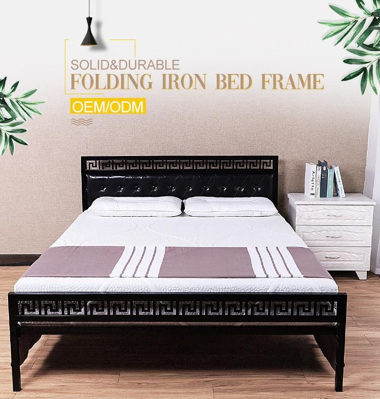 Home Use High Backrest Simple Easy Folding Metal Frame Bed