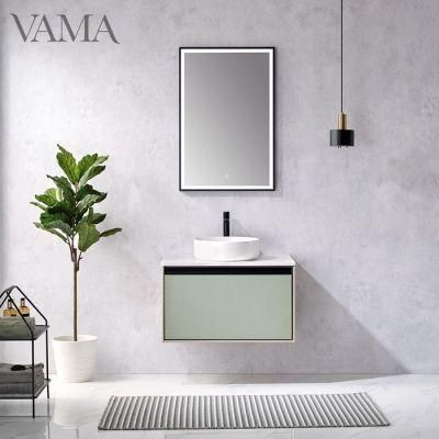 Vama 32 Inch Hot Selling European Style Wall Mounted Bathroom Vanity Cabinet with Ceramic Round Basin and LED Mirror A93031g