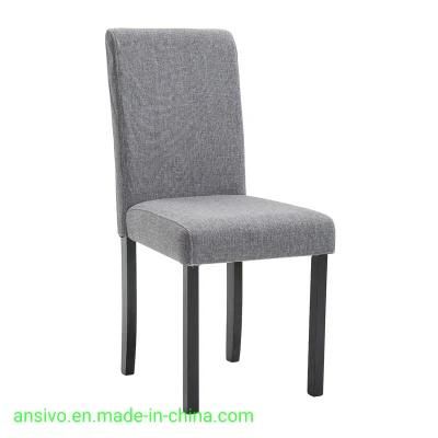 Modern European Grey Fabric Restaurant Dining Chair with Wooden Legs