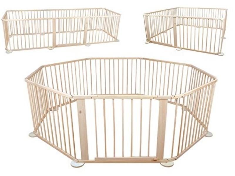 European Standard 8 Panel Pine Wood Foldable Baby Playpen