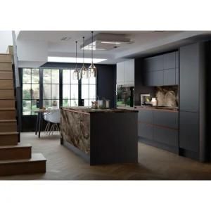 Black Matt Lacquer European Style Modular Islands Handless Cheap Laminated Modern Custom Kitchen Cabinet