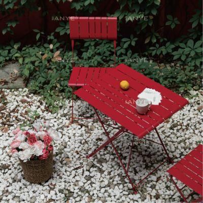 Sturdy Steel Outdoor Furniture Portable Red Folding Patio Dining Chair for Balcony Courtyard Bistro