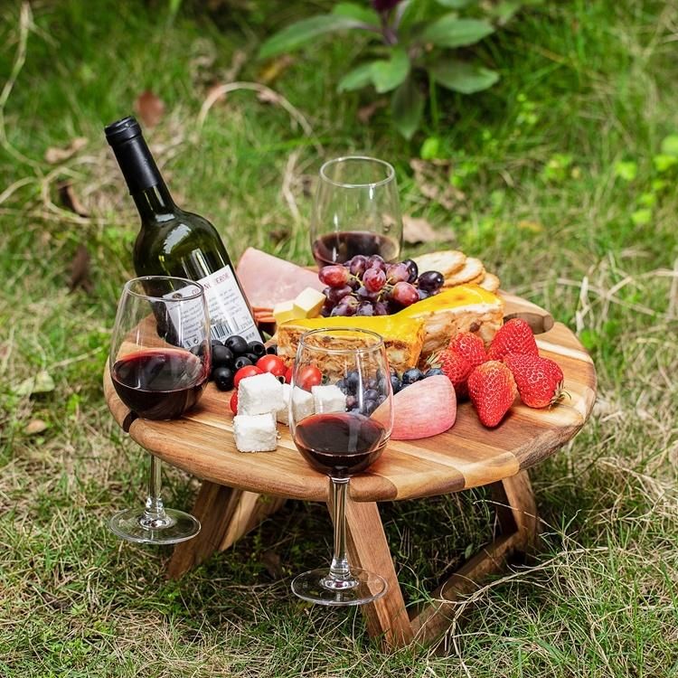 Bamboo Wood Outdoor Wine Table Picnic Table Beach Table for Camping