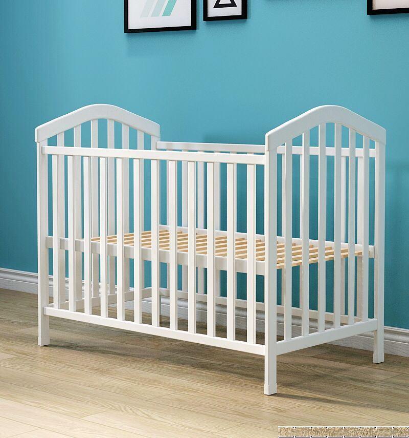 European Style Multifunctional Baby Bed Wooden White Color Baby Crib Standard Fence Space Baby Cot