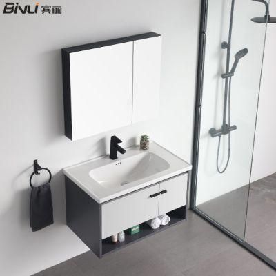European Style Bathroom Aluminium Furniture Metal Handle LED Mirror Bathroom Cabinet
