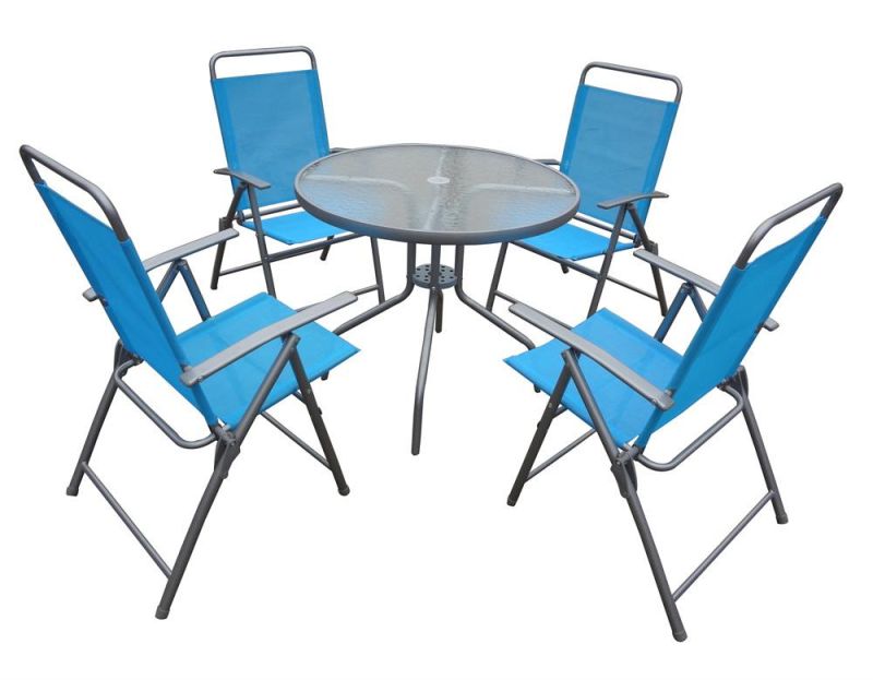 Outdoor Folding Patio Garden 6PCS --Table Dining 6 Folding Chairs with Umbrella Set