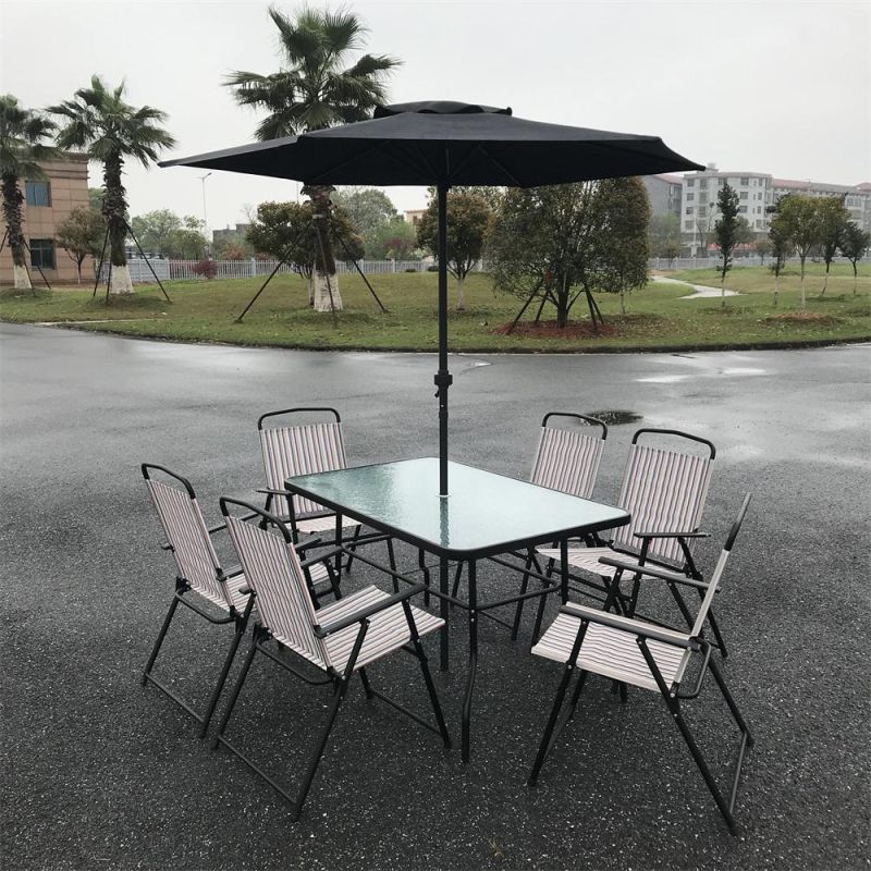 Outdoor Folding Patio Garden 8PCS --Table Dining 6 Folding Chairs with Umbrella Set