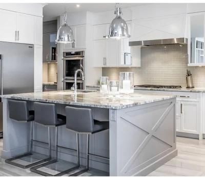 Modern Design Grey Color Shaker Door Profile Kitchen Cabinets with Island Deisgn