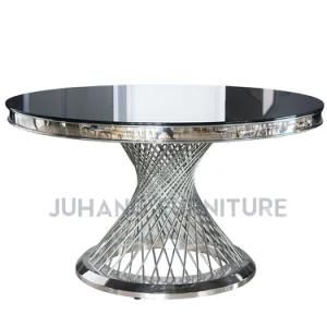 European Style Elegant Stainless Steel Glass Top Dining Table (HM-K056)