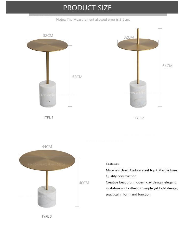 European New Style Metal Side Table with Marble Top Living Room Furniture