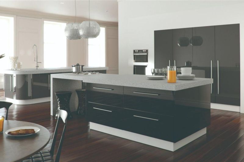 Modern Custom European Style Modular Islands Black Matt Lacquer Laminated Kitchen Furniture