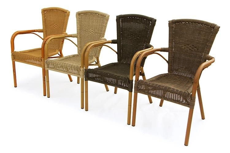 Antique Outdoor Restuarant Furniture Bamboo Grain Aluminum Cane Rattan Chair