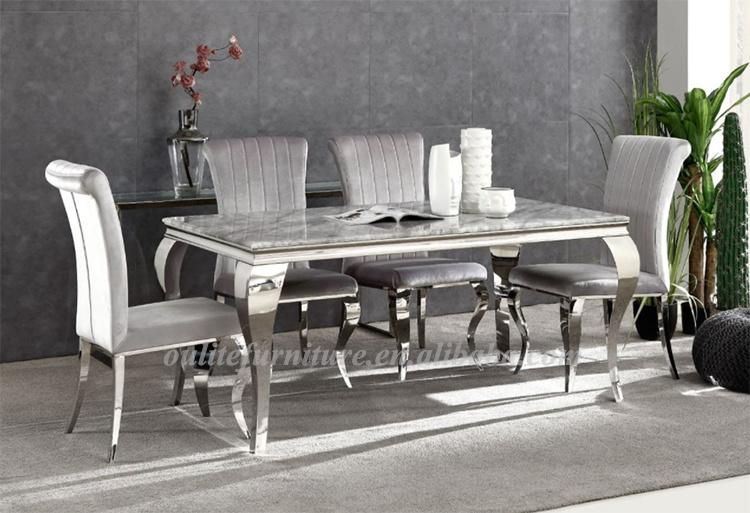 Marble Top Louis Dining Table with Chrome Legs for Home