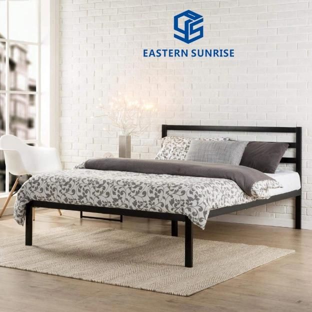 Factory Wholesale European Style Wooden Slats Metal Single Double Queen King Bed