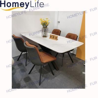 European Ceramic Top Dining Table with Black Iron Legs for Home Furniture