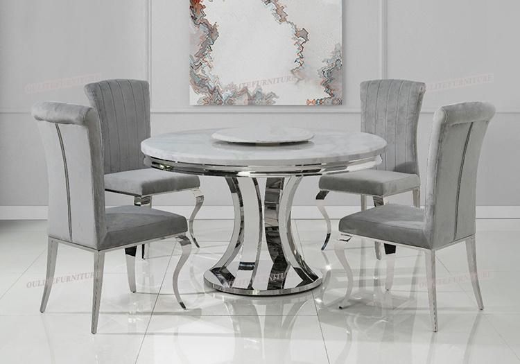 Metal Frame Cream Marble Top Dining Table with Rotate Center