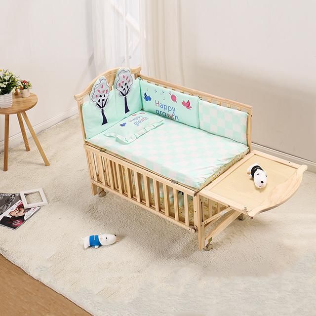 European French Solid Wood Bedroom Furniture Baby Cot Set and Baby Swing Bed with Storage Drawers