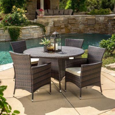Outdoor 5PCS Multibrown Wicker Dining Set, Garden Dining Furniture Armrest Rattan Chairs and a Round Rattan Table