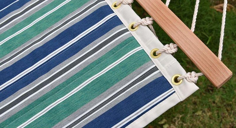 13 FT Foldable Sleeping Double Fabric Hammock with Spreader Bar Green Blue Strip