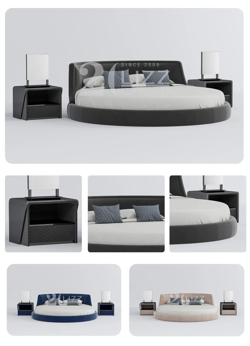 New Arrival European Stylish Home Furniture Round Shape Fabric Bedroom Bed Set