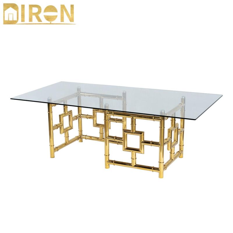 European Design Home Furniture Glass Coffee Table with Gold Legs