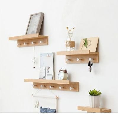 Eco-Friendly Bamboo Wall Mounted Shelf, Coat Hooks Rack with Hooks for Entryway, Bedroom, Kitchen, Bathroom
