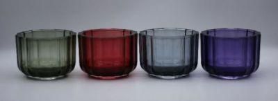 Colorful Glass Candle Holder with Different Embossed Pattern for Decoration