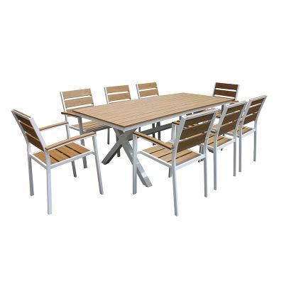 Outdoor Garden Rectangle Antiwood Top Aluminum Table with X Leg Dining Set