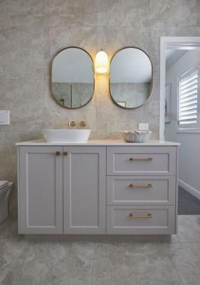European Style Floor Mounted Double Mirror PVC Grey Shaker Drawer Bathroom Vanity Cabinet